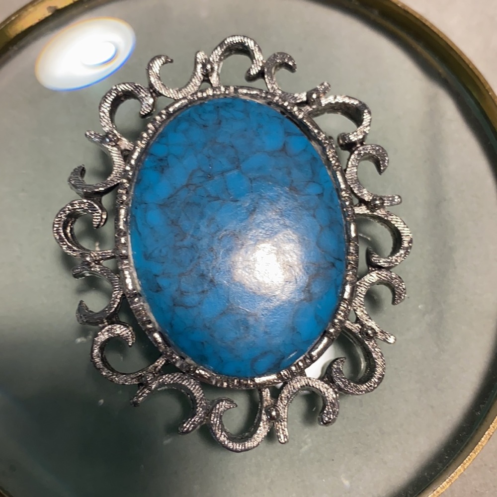 Vintage Turquoise and Silver Aztec Brooch